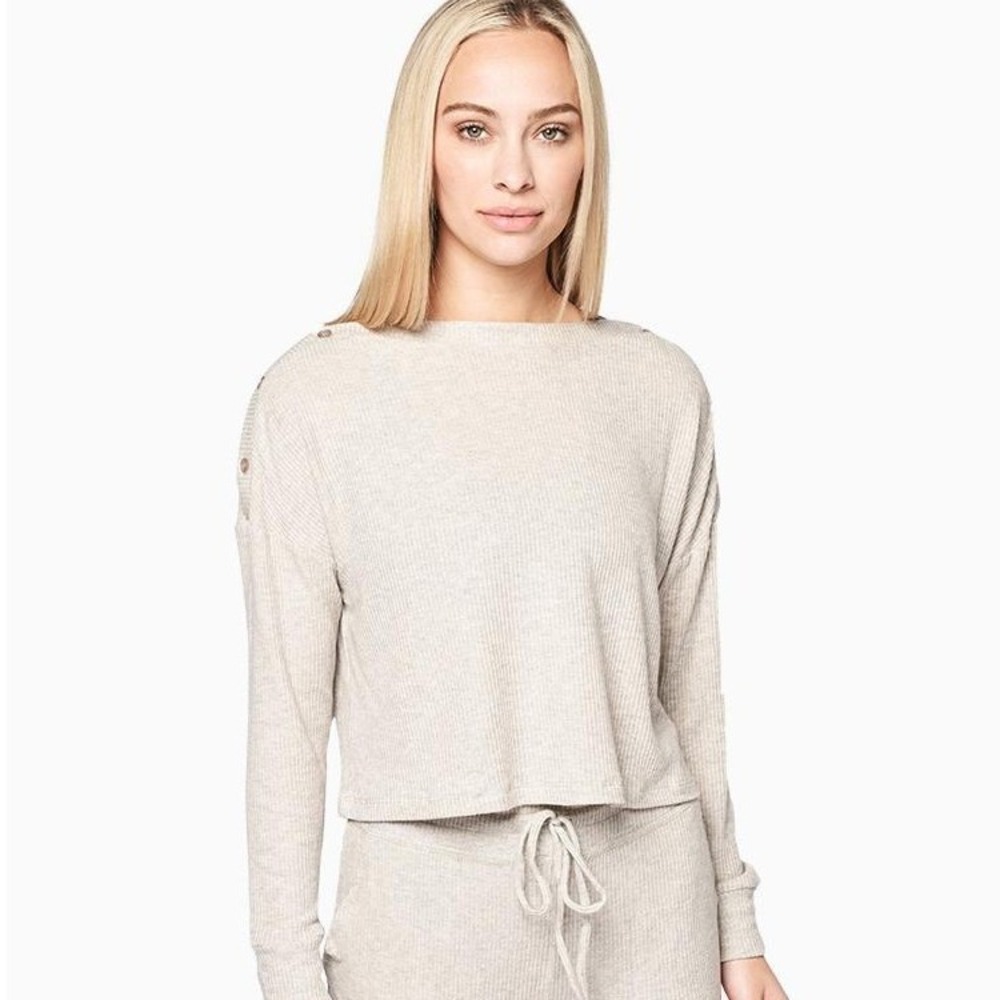 Beyond Yoga Your Line Buttoned Boxy Yoga Pullover M Neutral Athleisure Lounge